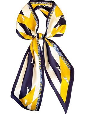 Women's Yellow Printed Square Headscarf Bandanas Hair Scarf Neck Scarves